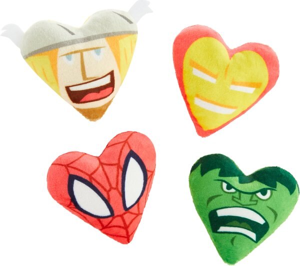 Marvel 's Valentine Candy Heart Heroes Plush Cat Toy with Catnip， 4 count