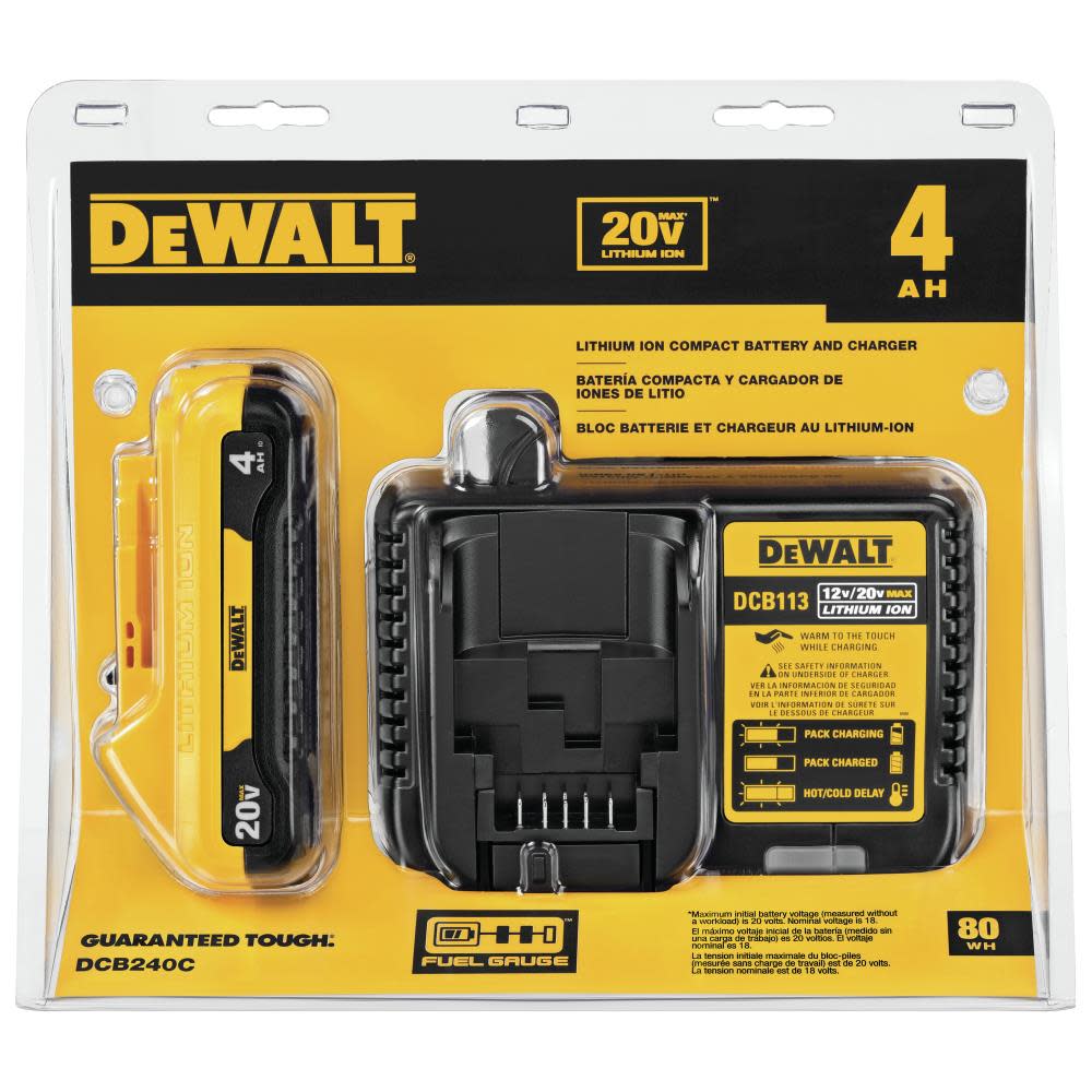 DEWALT 20V MAX 3/8 Impact Wrench with Compact 4Ah Battery Starter Kit Bundle ;