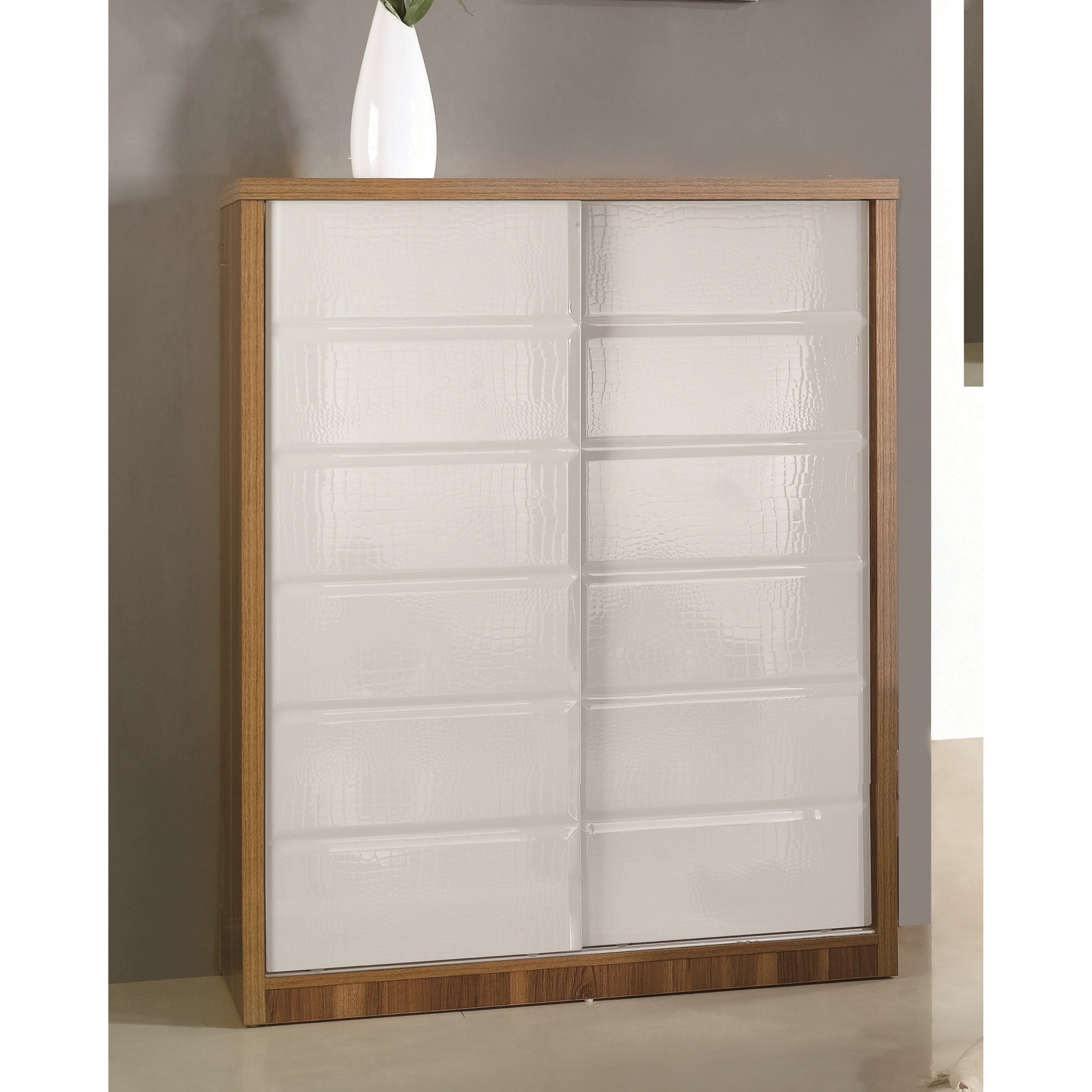 Altos Walnut Wooden 5-shelf Shoe Cabinet with White Sliding Door - - 37210453