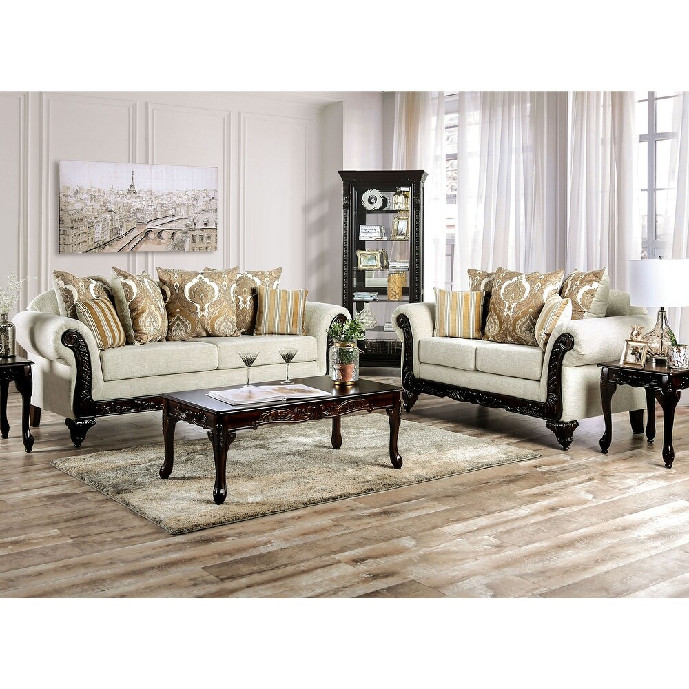 Furniture of America Brondon Traditional Cream 2 piece Sofa Set