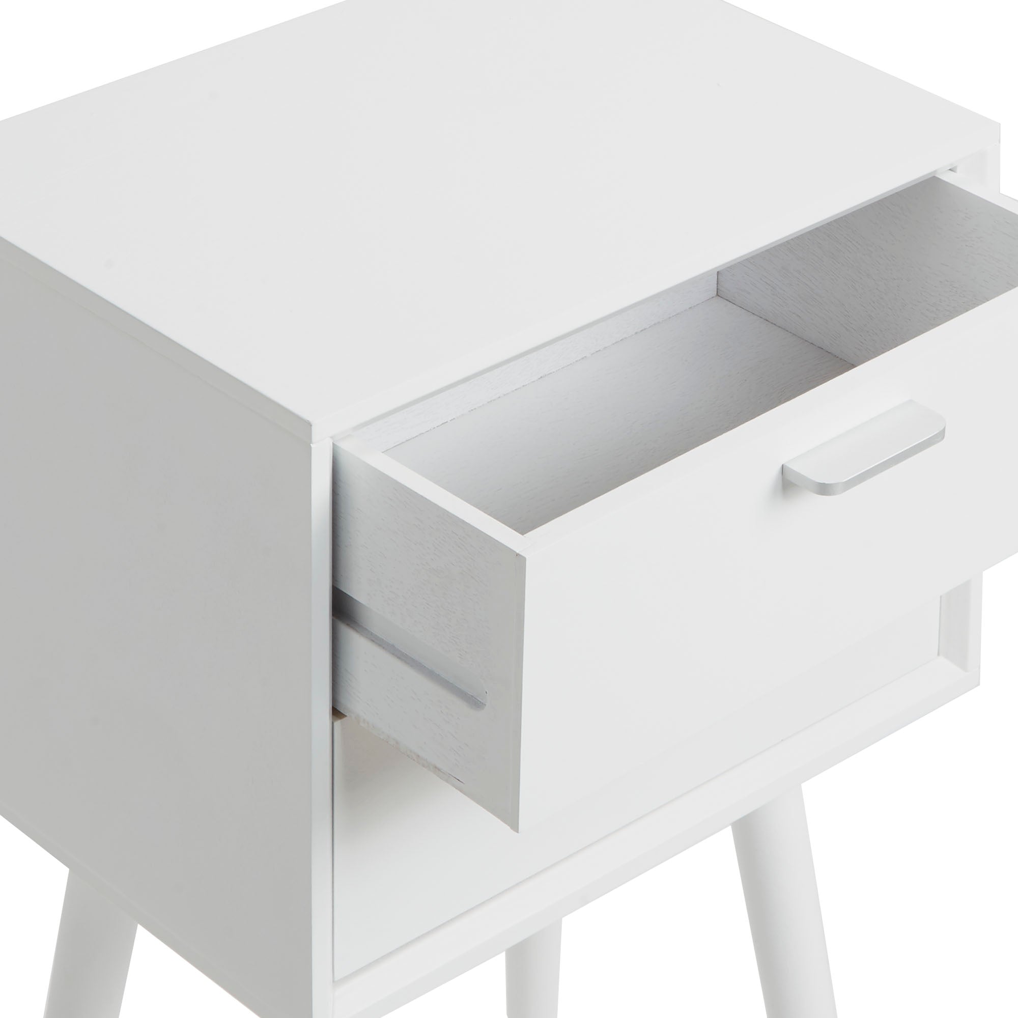 Olsen Mid Century Modern Two Drawer Side Table, White Finish