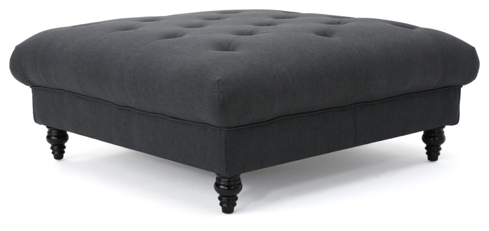 Contemporary Ottoman  Turned Birch Wooden Legs With Deep Tufted Dark Gray Top   Traditional   Footstools And Ottomans   by Decor Love  Houzz