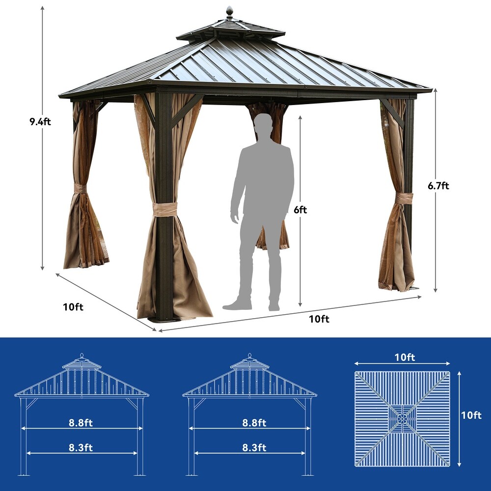 Outdoor Aluminum Hardtop Gazebo With Nettings And Curtains