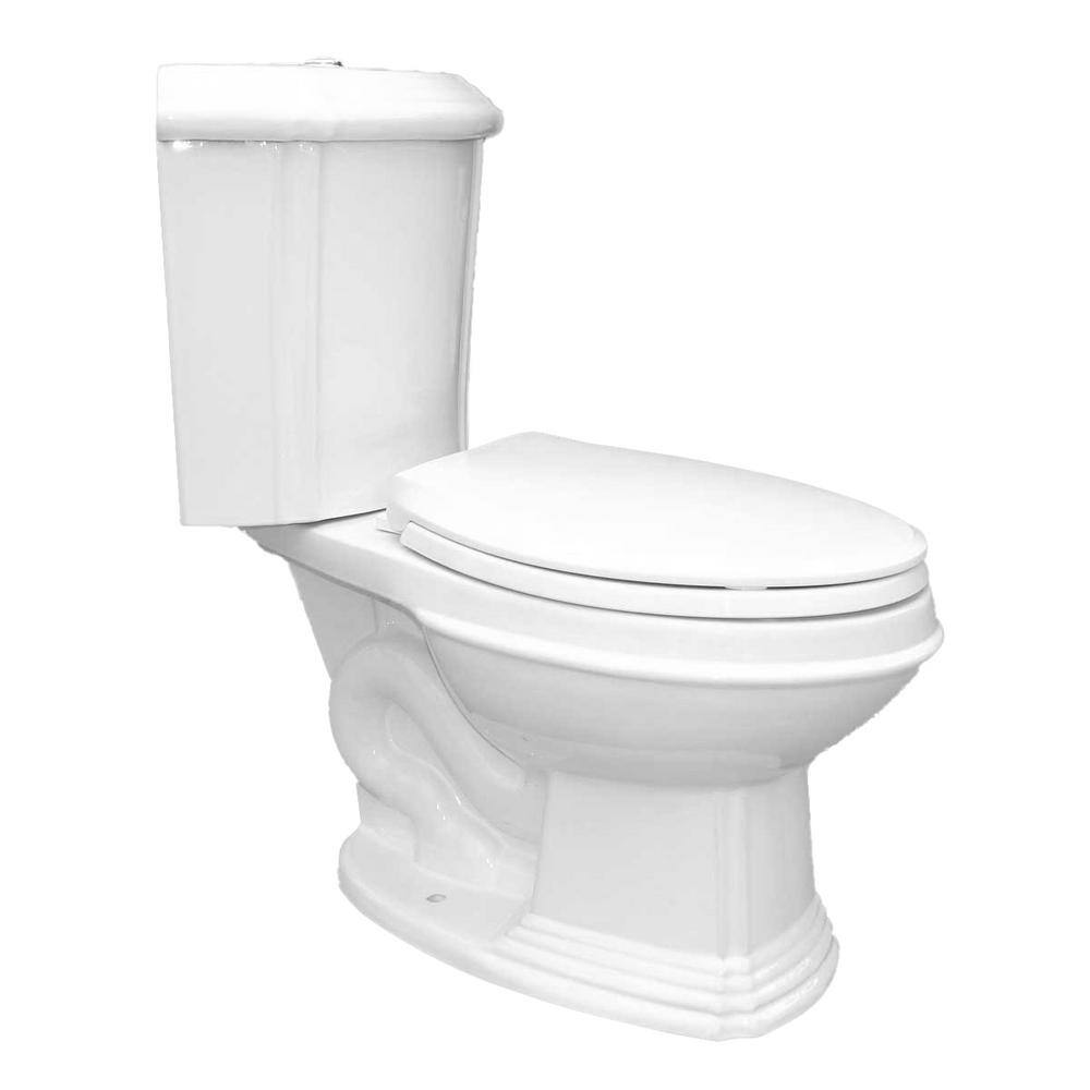 RENOVATORS SUPPLY MANUFACTURING Sheffield Corner 2-Piece 0.8 GPF1.6 GPF WaterSense Dual Flush Elongated Toilet in White with Slow Close Seat 10688