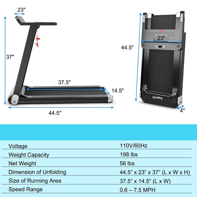 2.25HP Electric Folding Treadmill Smart APP Control Walking Running Machine with HD LED Display & Device Holder