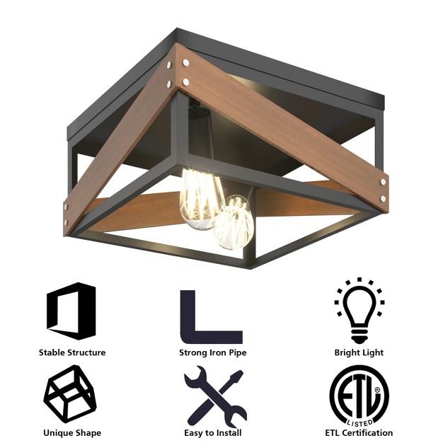 Tangkula Ceiling Lamp Adjustable Flush Mount Ceiling Light With Iron Square Lamp Shade