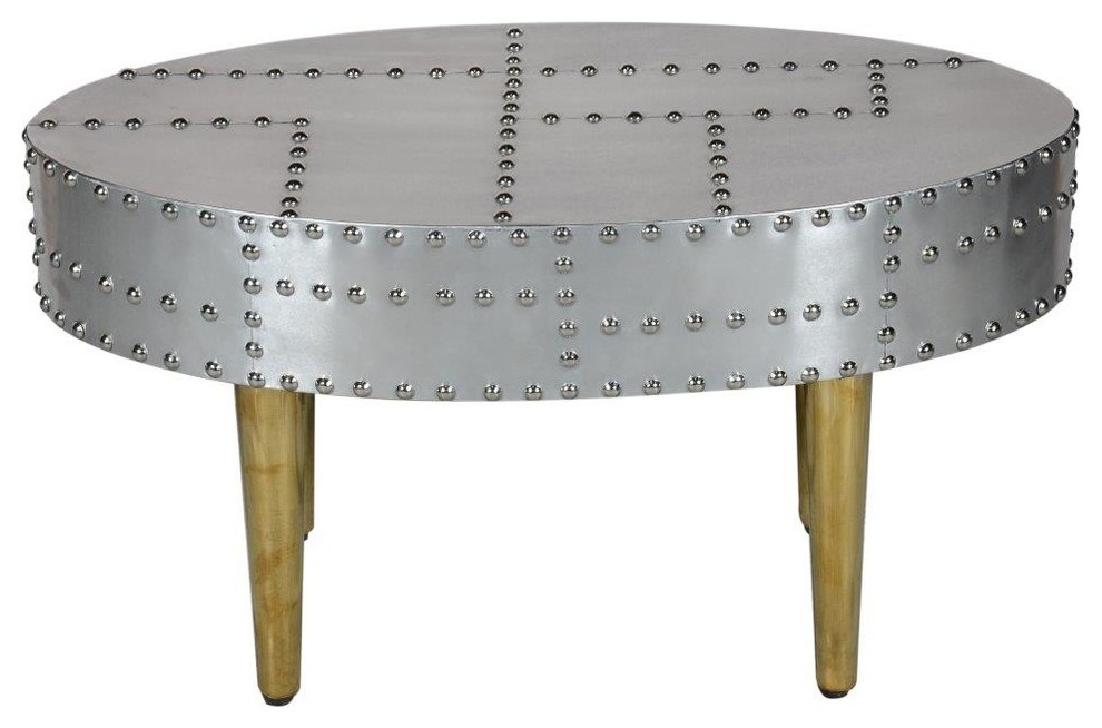 Aluminum Coffee Table With 4 Wood Base   Industrial   Coffee Tables   by SeventhStaRetail  Houzz