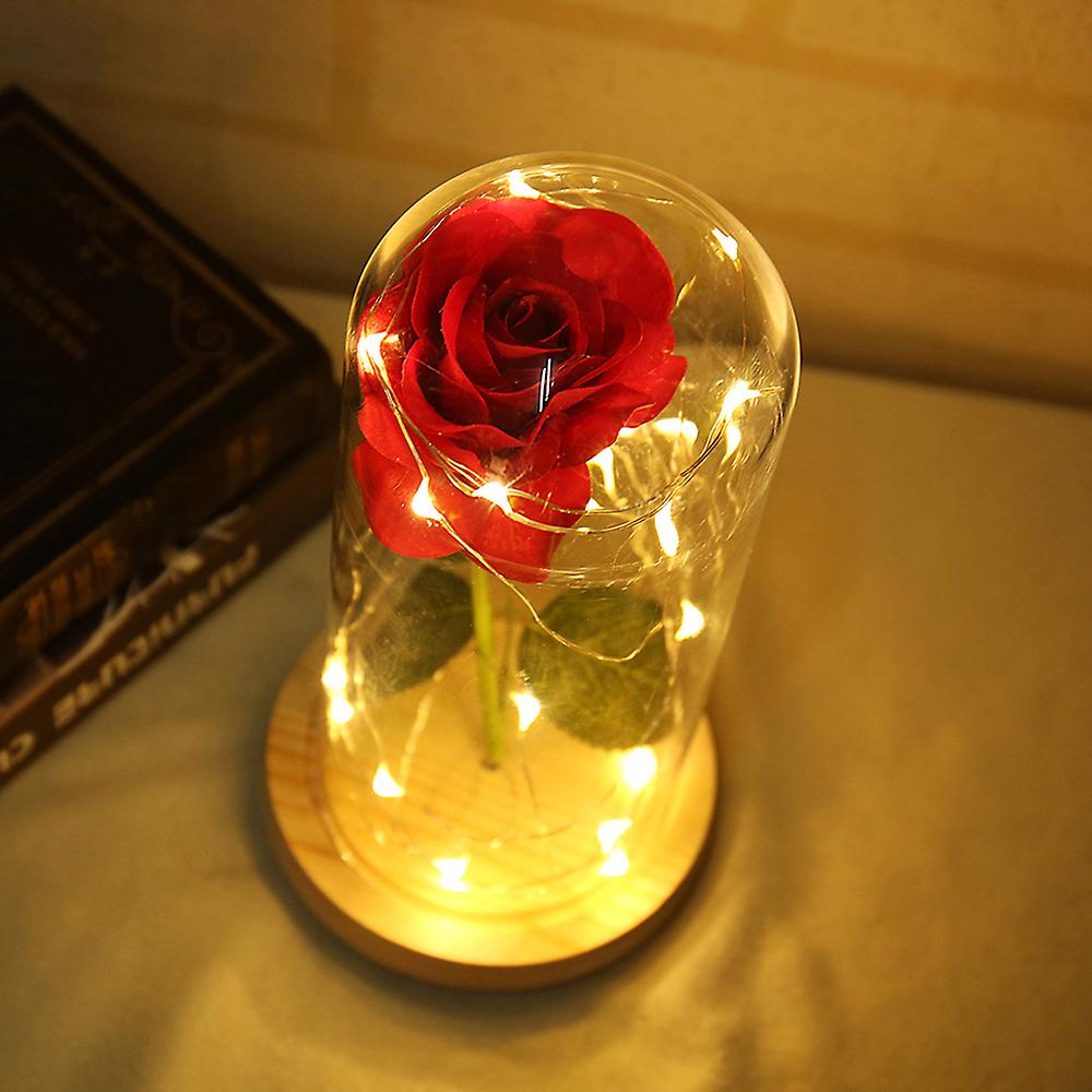 Led Rose Flower String Fairy Light Bottle Night Lamp Romantic Wedding Decor Glass Cover Wood Base For Christmas Birthday Gift No.259731