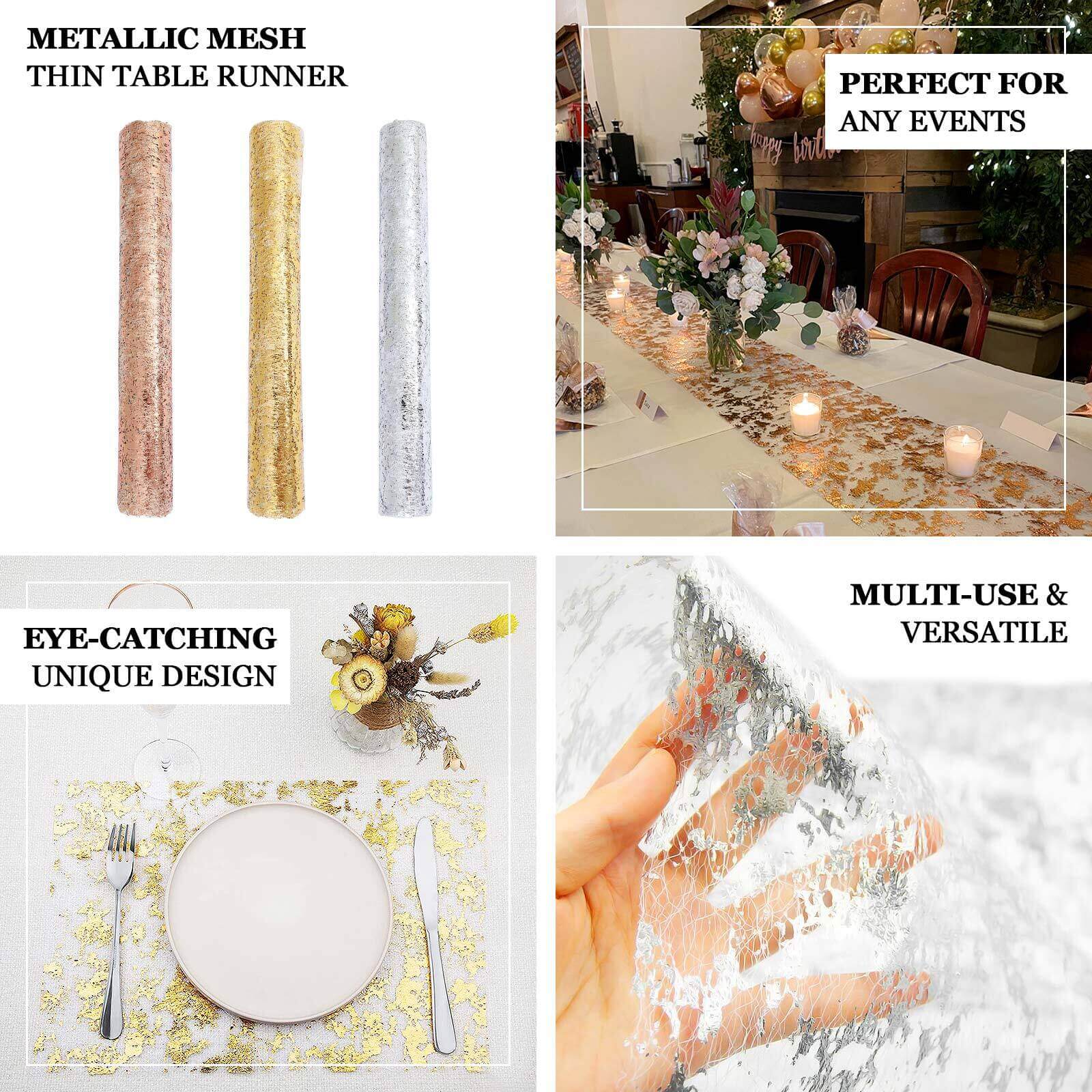 Sparkly Metallic Gold Foil Thin Mesh Polyester Table Runner 25GSM 108