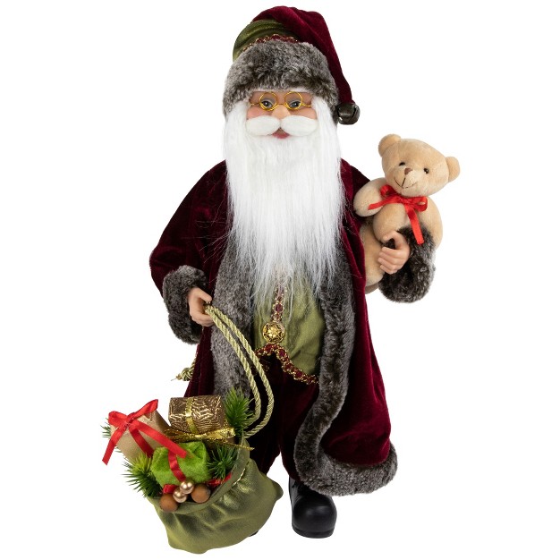 Burgundy Santa Claus With Gift Bag Christmas Figure