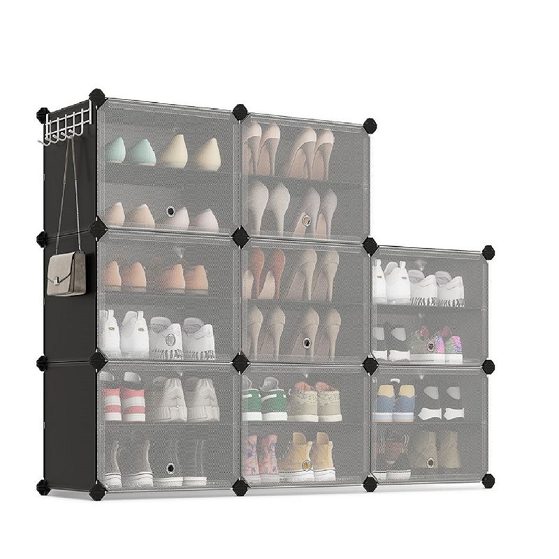 8 Cubes Shoe Organizer With Doors， 32 Pair Plastic Shoe Storage Cabinet