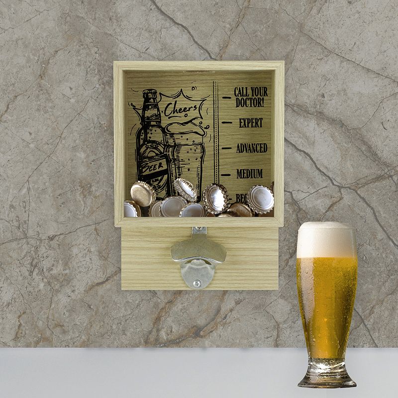 10.25 Wood and Glass 'Cheers' Bottle Opener with Storage Box