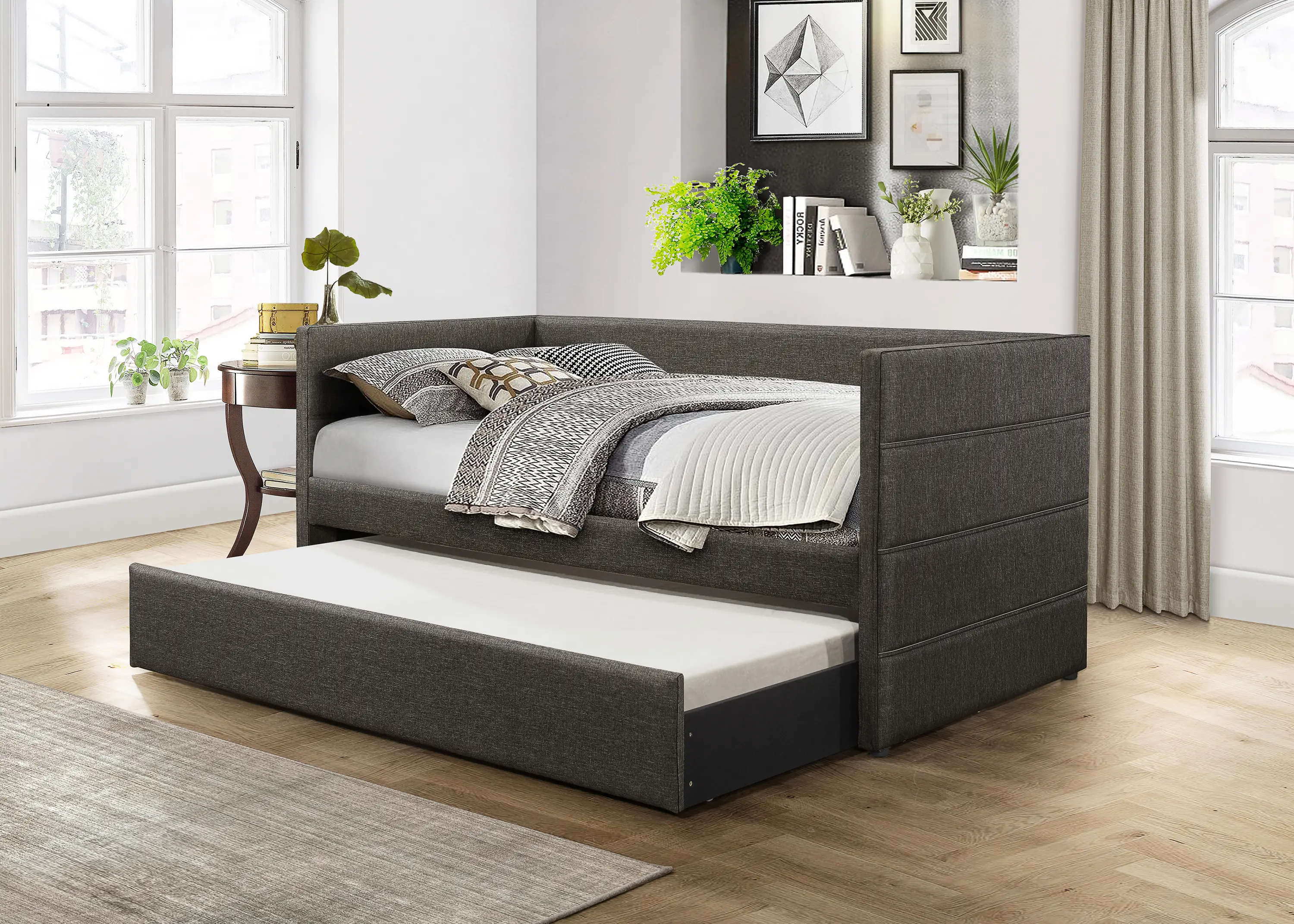 Vining Dark Gray Upholstered Daybed with Trundle