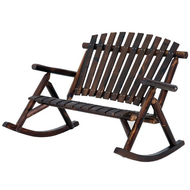 Outsunny Wooden Rocking Chair Indoor Outdoor Porch Rocker With Slatted Design High Back For Backyard Garden