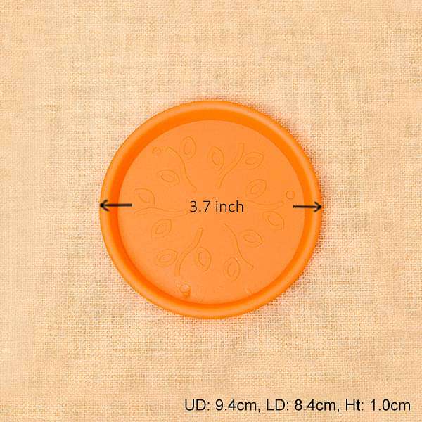 3.7 inch (9 cm) Round Plastic Plate for 4 inch (10 cm) Grower Pots (Orange) (set of 6)