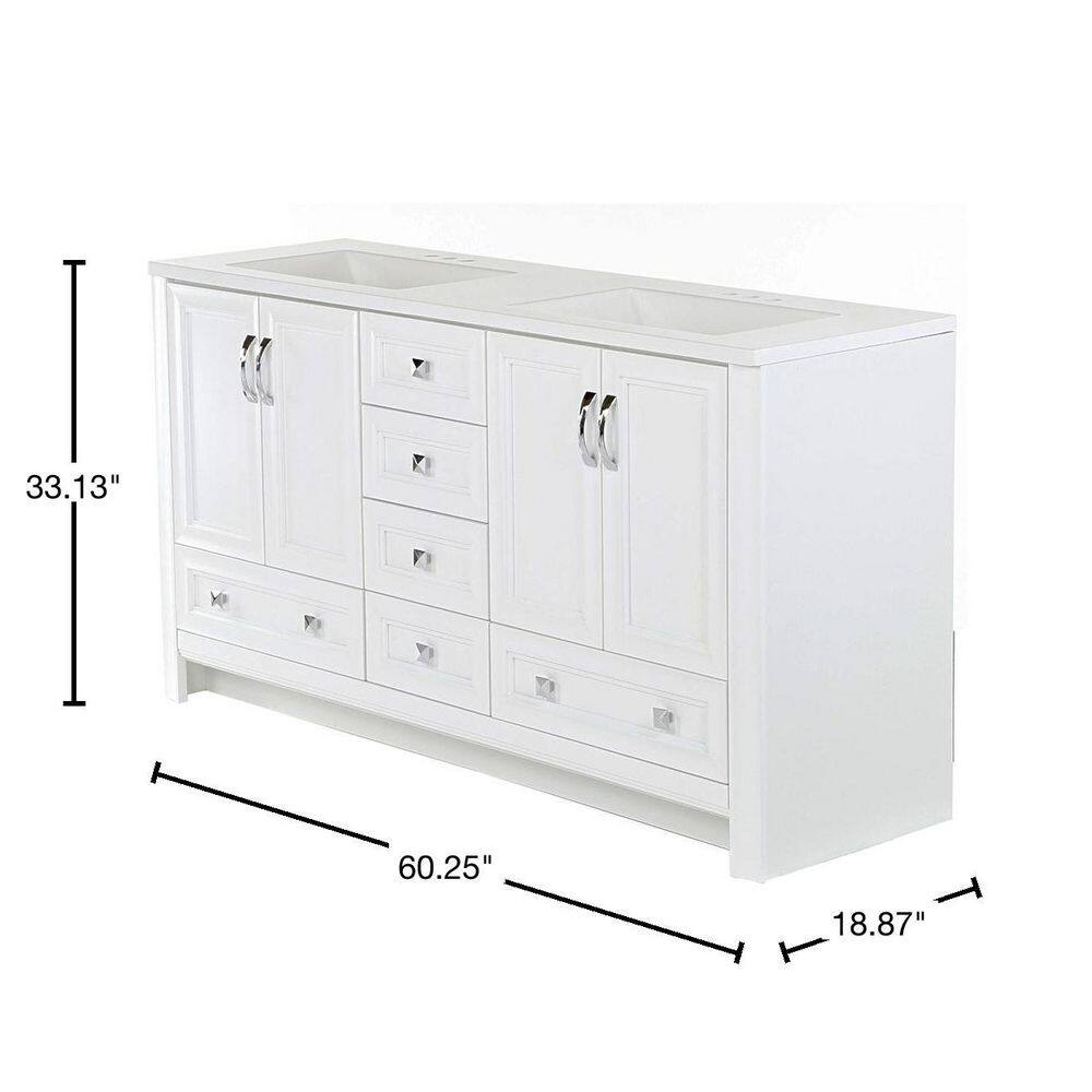 Glacier Bay Candlesby 60.25 in. W x 18.75 in. D Bath Vanity in White with Cultured Marble Vanity Top in White with 2 Sinks CD60P2-WH