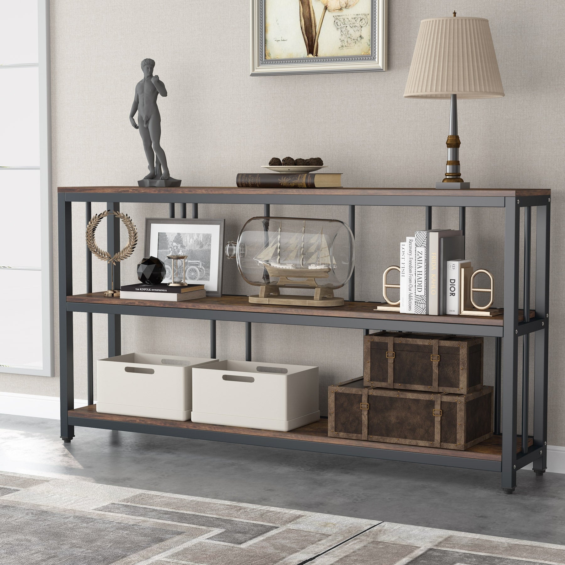 3 Tiers Sofa Table， Narrow Long Sofa Table with Storage Shelves - 11.81