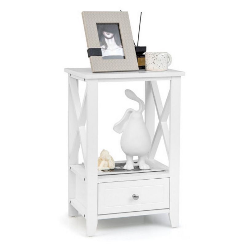 2-Tier 16 x 14 Inches Multifunctional Nightstand with Storage Drawer