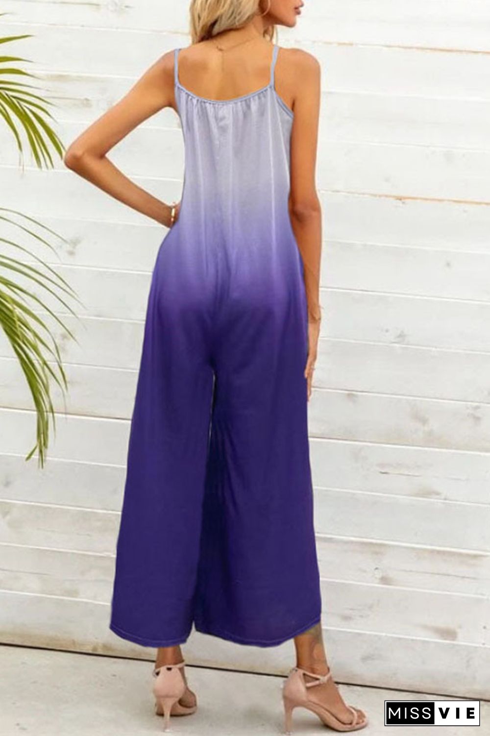 Fashion Gradual Change Joint Spaghetti Strap Straight Jumpsuits(4 Colors)