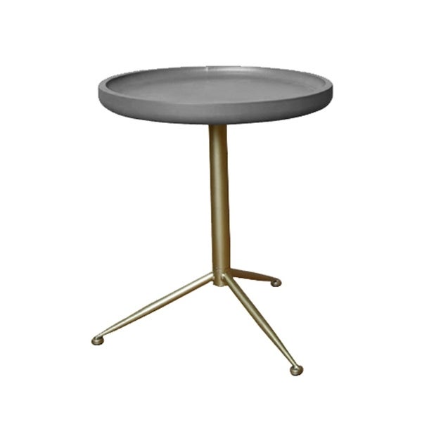 Round Wooden Side Table with Tripod Base， Small， Gold and Gray