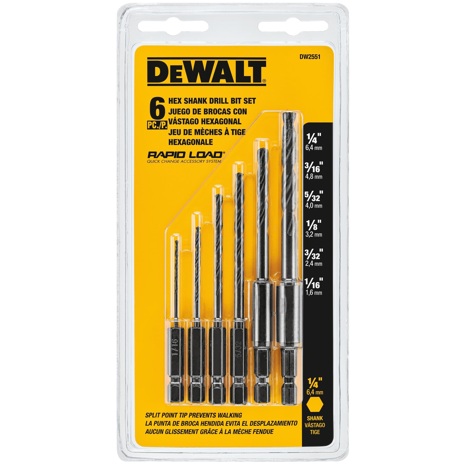 DW Rapid Load Black Oxide Drill Bit Set 6 pc