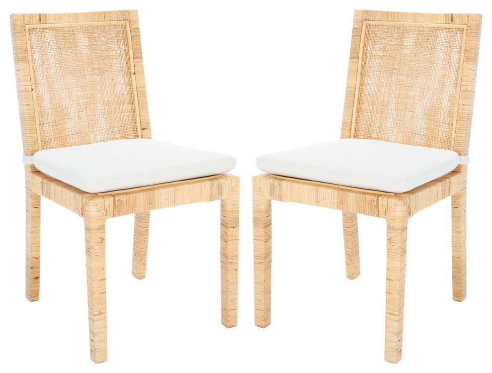 Dorea Cane Dining Chair With Cushion Set of 2   Tropical   Dining Chairs   by Virgil Stanis Design  Houzz