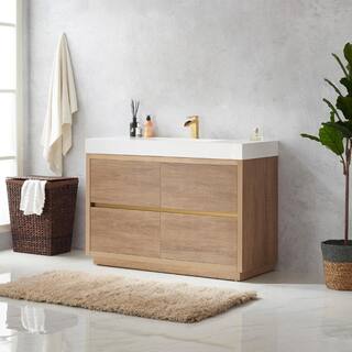 ROSWELL Palencia 48 in. W x 20 in. D x 33.9 in. H Bath Vanity in North American Oak with White Composite Integral Sink and Top 803048-NO-WHN