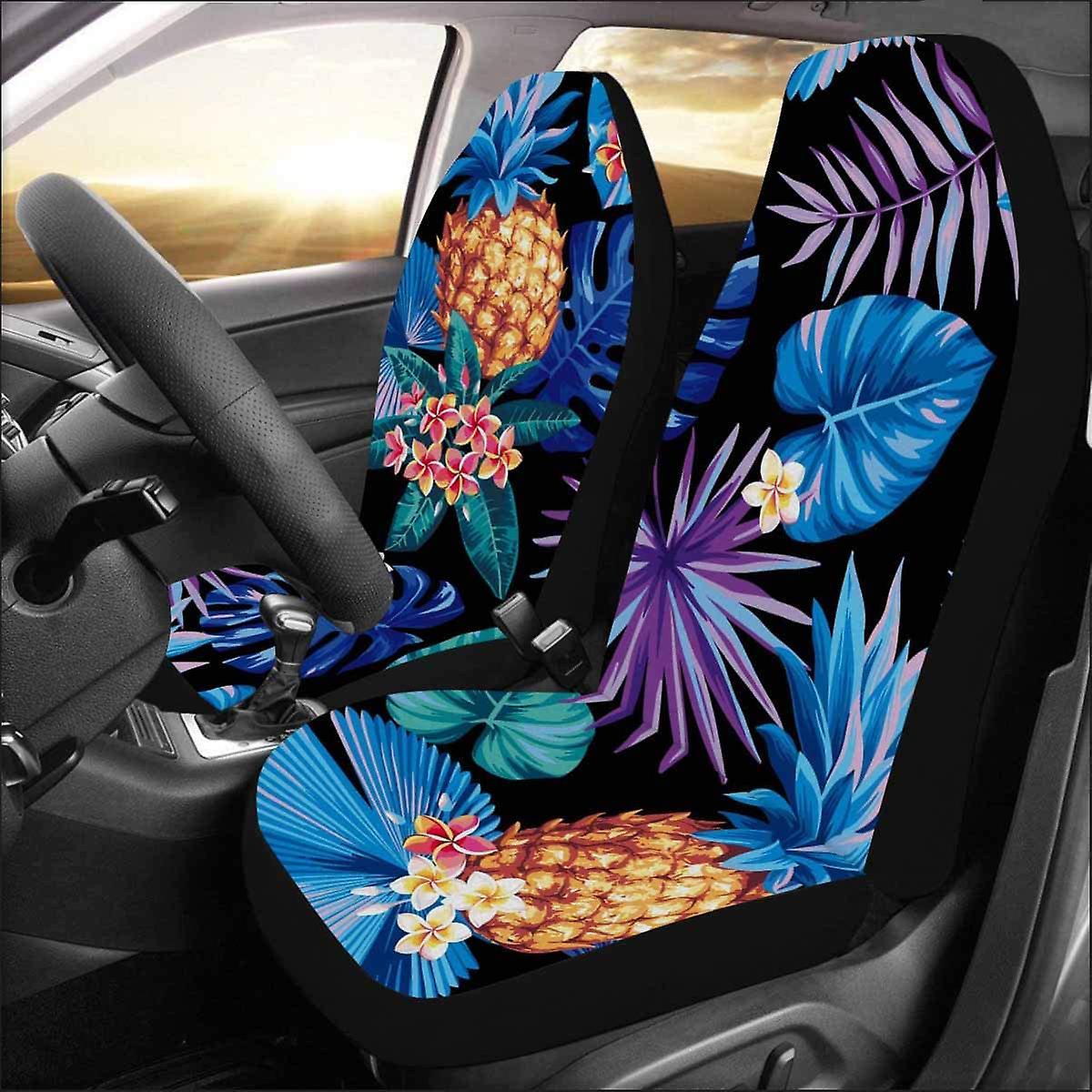 Set Of 2 Car Seat Covers Hawaiian Pineapples Tropical Palm Leaves Flowers Universal Auto Front Seats Protector Fits For Car，suv Sedan，truck D 73350