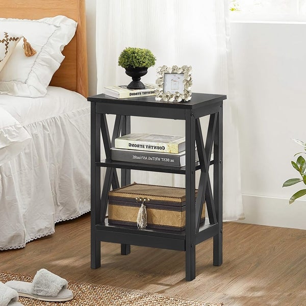 Modern End Table with 3-Tier Open Storage Shelves