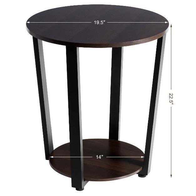 Tangkula 2 tier Industrial Round End Table Metal Sofa Side Table W Storage Shelf