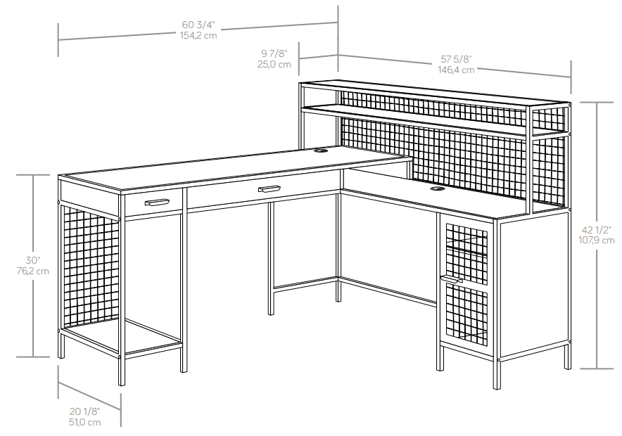 Better Homes & Gardens Lindon Place L-Shaped Desk with Cage, Vintage Oak Finish