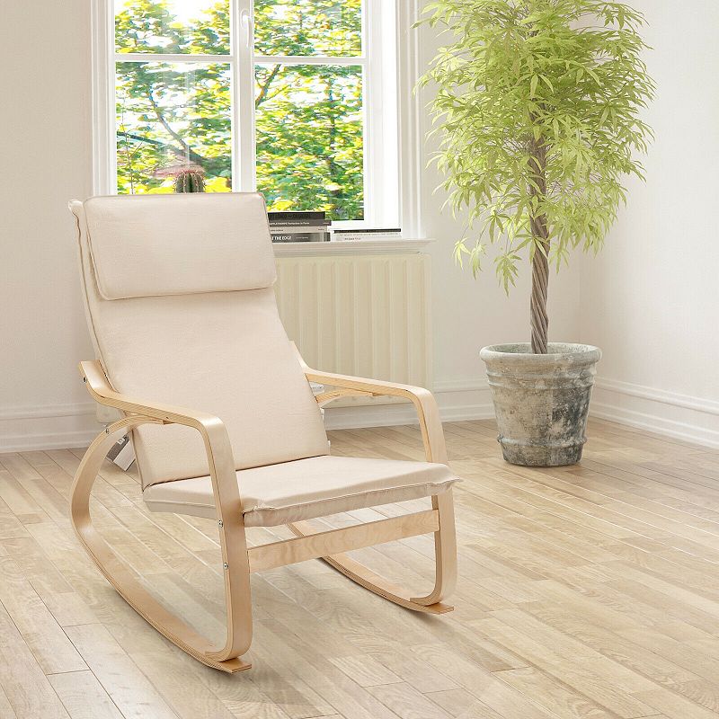 Stable Wooden Frame Leisure Rocking Chair with Removable Upholstered Cushion