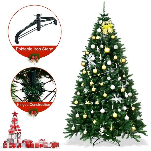 7.5 Ft Hinged Artificial Christmas Tree with Solid Metal Stand