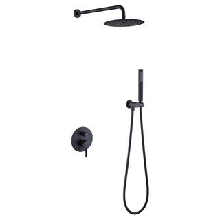 WELLFOR 1-Spray Patterns with 2.5 GPM 10 in. Wall Mounted Dual Shower Heads in Matte Black (Valve Included) WB-H#RB0824