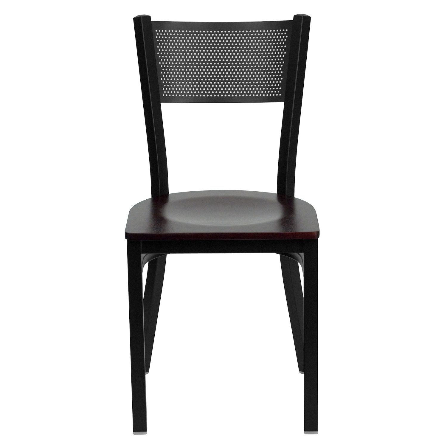 Emma and Oliver Black Grid Back Metal Restaurant Chair - Cherry Wood Seat