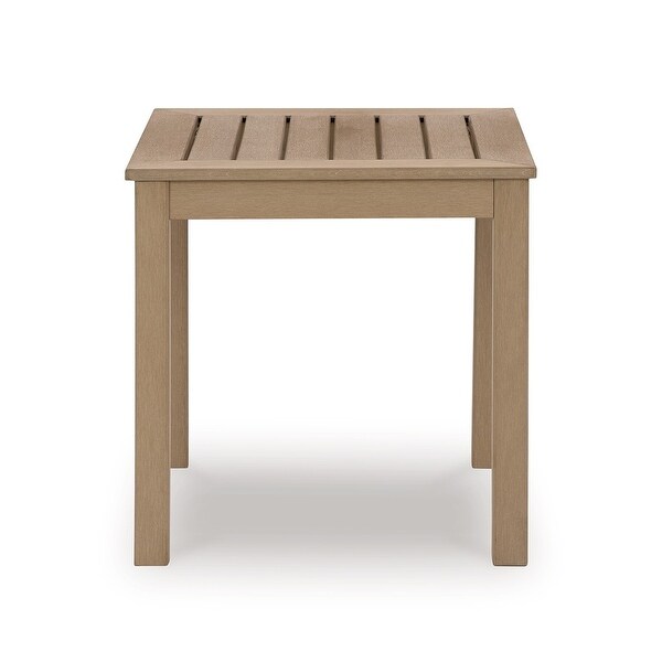 Karo 24 Inch Outdoor Side End Table，Modern Slatted Top，Natural Brown