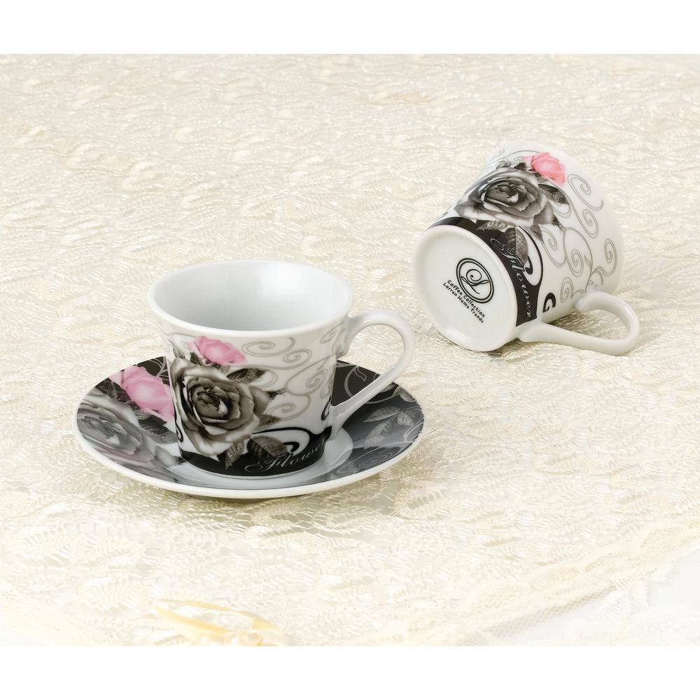 Lorren Home Trends Espresso Cups 2 oz. On Metal Stand-Red and Ivory Flower (Set of 6) 80-1234