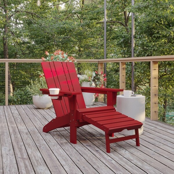 Commercial AllWeather Adirondack Chair with Pullout Ottoman and Cupholder