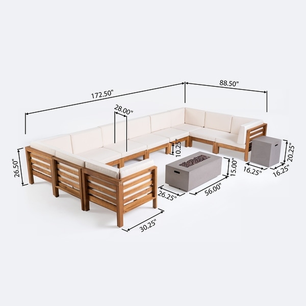 Oana Outdoor 12Piece UShaped Acacia Wood Sectional Sofa Set with Fire Pit by Christopher Knight Home