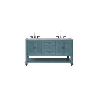 Home Decorators Collection Hamilton 61 in. W x 22 in. D x 35 in. H Open Shutter Bathroom Vanity in Sea Glass with Grey Granite Top 19084-VS61-SG