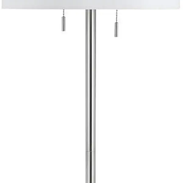 Metal Body Floor Lamp with Fabric Drum Shade and Pull Chain Switch, Silver