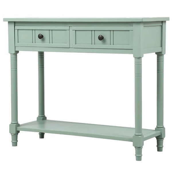 Traditional Retro Blue Console Table with Two Drawers and Bottom Shelf