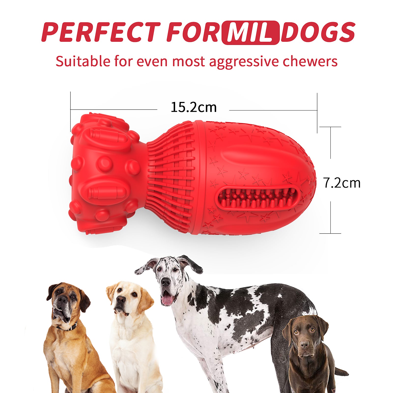 MASBRILL Dog Squeaky Toy Indestructible Dog Chew Toys for Large Medium Aggressive Chewers， Tough Dog Teeth Cleaning Toys Bite Resistant， Natural Rubber Interactive Dog Toys for Boredom - Red