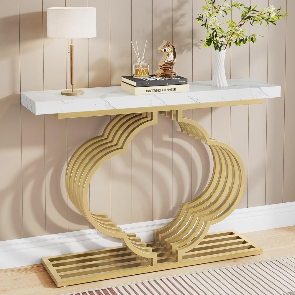 41 Inches Gold Console Table  Faux Marble Entry Table