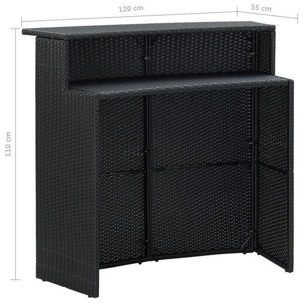 3 Piece Patio Bar Set with Cushions Poly Rattan Black - Overstock - 36041825