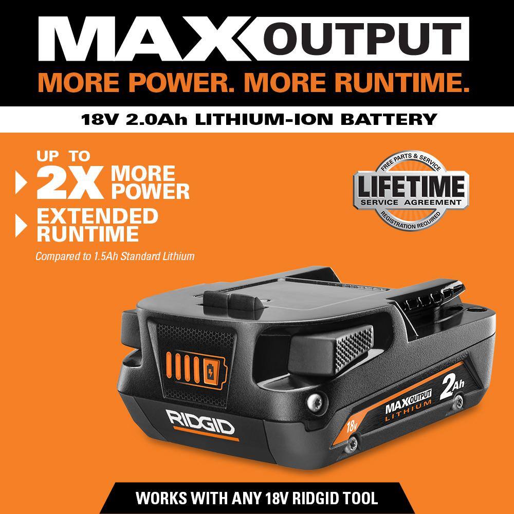 RIDGID 18V Lithium-Ion MAX Output 2.0 Ah Battery (2-Pack) AC840020PN