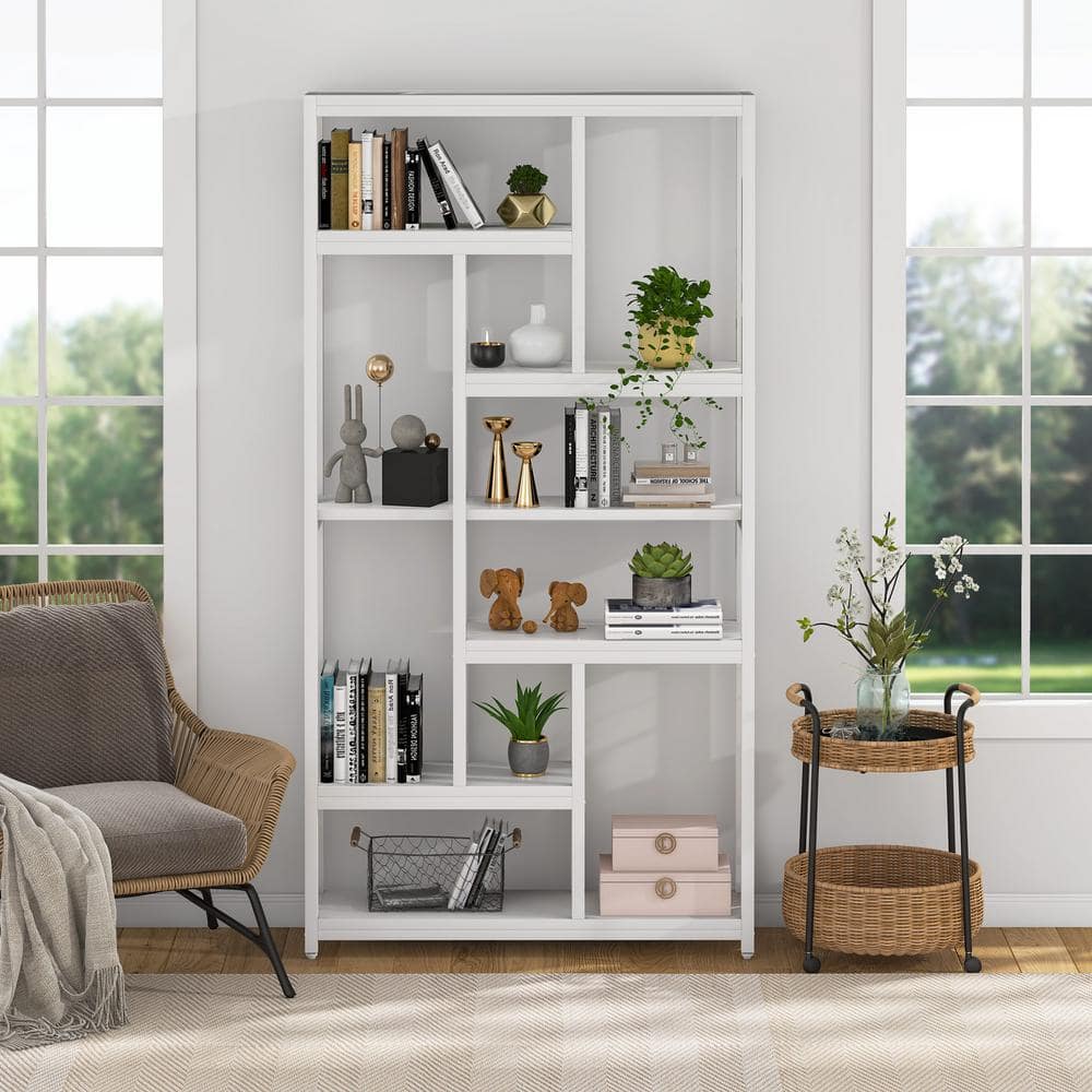 Tribesigns Earlimart 78.7 in. White Wood 7-Shelf Etagere Bookcase with Open Back ZHD-U0021