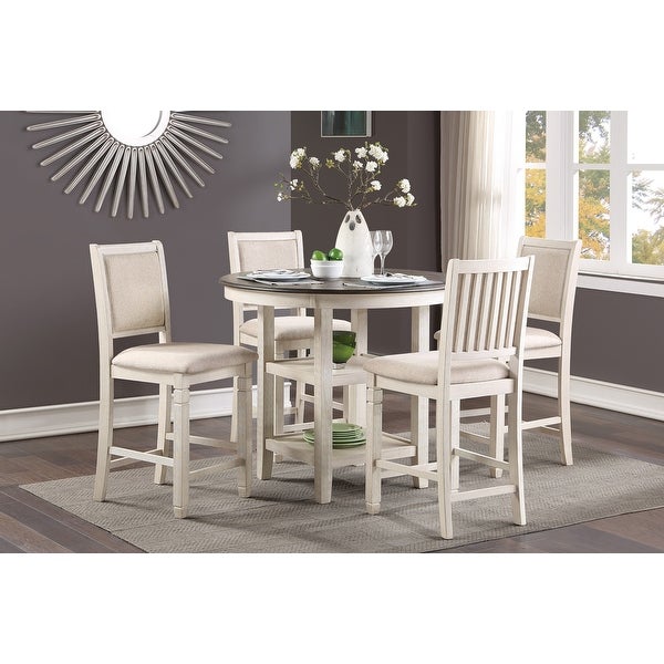 White Wooden Height Chairs 2pcs Set Fabric Upholstered Dining Chairs