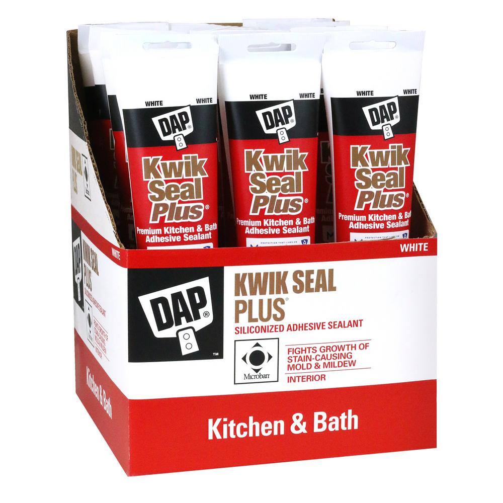 DAP Kwik Seal Plus 5.5 oz. White Premium Kitchen and Bath Siliconized Caulk (12-Pack) 7079818526