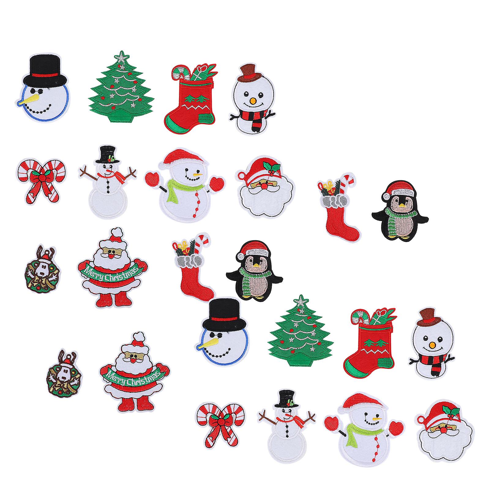 24pcs Christmas Patches Embroidery Cloth Stickers Santa Claus Snowman Diy Ironing Patch